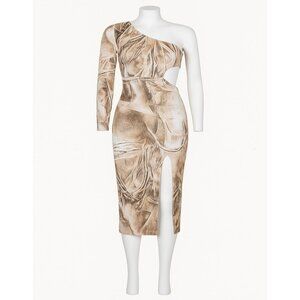 PrettyLittleThing Taupe One Shoulder Cutout Bodycon Dress Size 12 Sculpted Fit